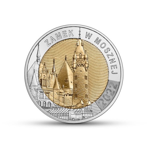 POLSKA: moneta  5 zł / 2022 r. z serii Odkryj Polskę - Zamek w Mosznej.   Sklep Numizmatyczny, Warszawa ul. Króla Maciusia 12.   www.sklepnumizmatyczny.eu