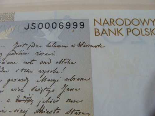 Banknot kolekcjonerski 20 zł / 2009 r. - Juliusz Słowacki - 200. rocznica urodzin.  Sklep Numizmatyczny,   Warszawa,   ul. Króla Maciusia 12.   www.sklepnumizmatyczny.eu