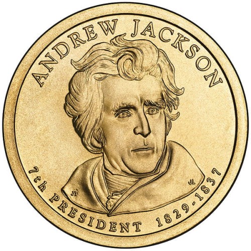 USA: moneta obiegowa z serii:  Prezydenci USA / Dolary Prezydenckie  (nr 7) - 1$ / 2008 r. - Andrew Jackson.   Sklep Numizmatyczny, Warszawa ul. Króla Maciusia 12.  www.sklepnumizmatyczny.eu