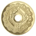 Polska: moneta ze stopu Nordic Gold: 2 zł / 2003 r. - 10 lat Wielkiej Orkiestry Świątecznej Pomocy.        Sklep Numizmatyczny, Warszawa ul. Króla Maciusia 12.               www.sklepnumizmatyczny.e