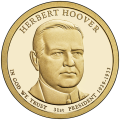 USA: moneta obiegowa z serii:  Prezydenci USA / Dolary Prezydenckie  (nr 31) - 1$ / 2014 r. -  		Herbert Hoover.  Sklep Numizmatyczny, Warszawa ul. Króla Maciusia 12.  www.sklepnumizmatyczny.eu