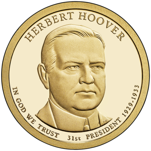 USA: moneta obiegowa z serii:  Prezydenci USA / Dolary Prezydenckie  (nr 31) - 1$ / 2014 r. -  		Herbert Hoover.  Sklep Numizmatyczny, Warszawa ul. Króla Maciusia 12.  www.sklepnumizmatyczny.eu