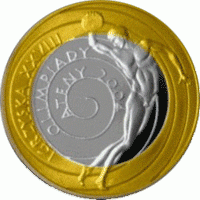 Moneta srebrna platerowana złotem:  10 zł / 2004 – Igrzyska XXVIII Olimpiady – Ateny 2004.    Sklep Numizmatyczny, Warszawa ul. Króla Maciusia 12.     www.sklepnumizmatyczny.eu