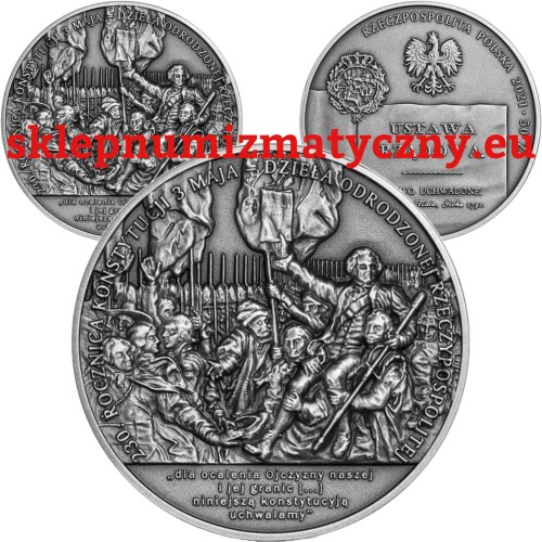 POLSKA: srebrna moneta kolekcjonerska, oksydowana.  50 zł / 2021 r. - 230. rocznica Konstytucji 3 Maja – dzieła odrodzonej Rzeczypospolitej.   Warszawa, Sklep Numizmatyczny:      www.sklepnumizmatyczny.eu