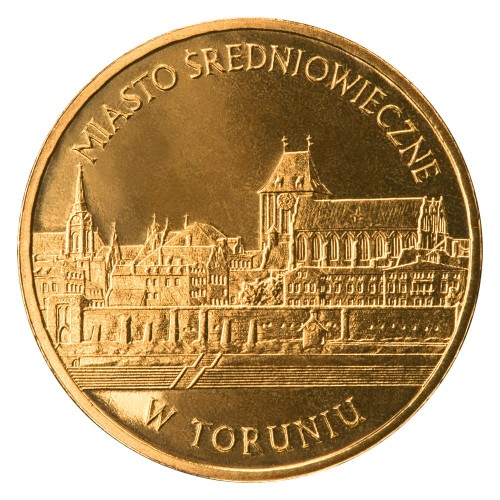 Polska: moneta ze stopu Nordic Gold: 2 zł / 2007 r. - Zabytki kultury materialnej w Polsce: Miasto średniowieczne w Toruniu.        Sklep Numizmatyczny, Warszawa ul. Króla Maciusia 12.               www.sklepnumizmatyczny.eu 