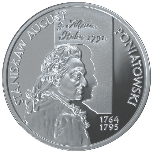 POLSKA: srebrna moneta kolekcjonerska  10 zł / 2005 r.  z serii:  Poczet królów i książąt polskich - Stanisław August Poniatowski (popiersie).    
Warszawa,  Sklep Numizmatyczny:    
www.sklepnumizmatyczny.eu