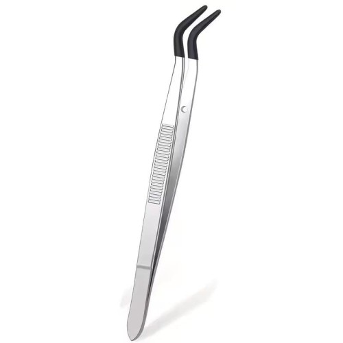 Stomatologiczna pęseta do znaczków pocztowych, banknotów oraz monet z czarną gumą. Warszawa, Sklep Numizmatyczny:  www.sklepnumizmatyczny.eu