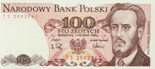 Banknot 100 zł / 1988 rok - Ludwik Waryński. Sklep Numizmatyczny, Warszawa ul. Króla Maciusia 12. www.sklepnumizmatyczny.eu 