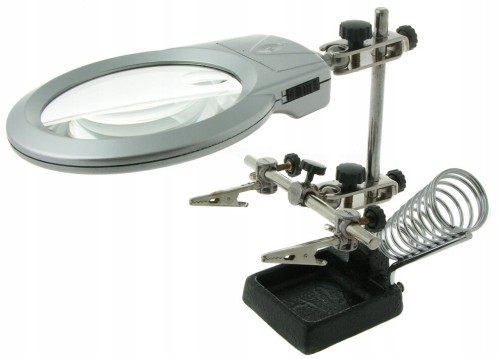 Stacja lutownicza / stanowisko lutownicze - "trzecia ręka" z lupą 90 mm i podświetleniem 2 x LED.   Warszawa,  Sklep Numizmatyczny:  www.sklepnumizmatyczny.eu