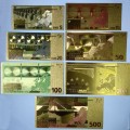 Zestaw złoconych banknotów Euro - repliki.  Sklep Numizmatyczny, Warszawa ul. Króla Maciusia 12.  www.sklepnumizmatyczny.eu