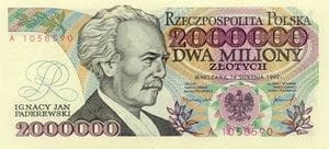 POLSKA Banknot 2.000.000 zł / 1992 r. z błędem - Ignacy Jan Paderewski.   Sklep Numizmatyczny, Warszawa ul. Króla Maciusia 12.    www.sklepnumizmatyczny.eu 