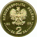 Polska: moneta ze stopu Nordic Gold: 2 zł / 2003 r. - 750-lecie lokacji Poznania.        Sklep Numizmatyczny, Warszawa ul. Króla Maciusia 12.               www.sklepnumizmatyczny.eu 