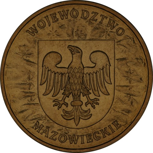 Polska: moneta ze stopu Nordic Gold: 2 zł / 2004 r. -  „Herby Województw": Województwo Mazowieckie. Sklep Numizmatyczny, Warszawa ul. Króla Maciusia 12.   www.sklepnumizmatyczny.eu
