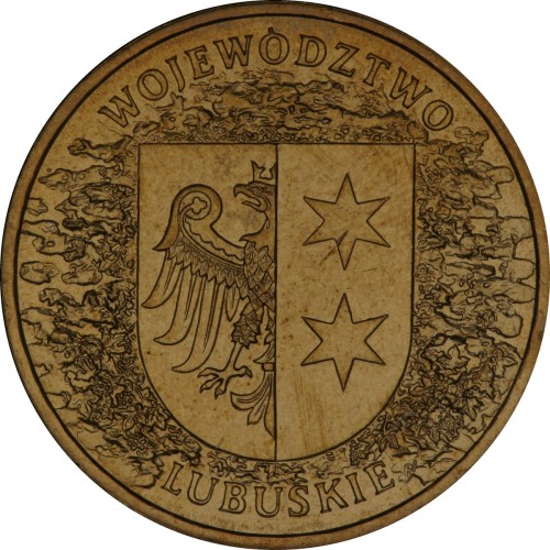 Polska: moneta ze stopu Nordic Gold: 2 zł / 2004 r. -  „Herby Województw": Województwo Lubuskie. Sklep Numizmatyczny, Warszawa ul. Króla Maciusia 12.   www.sklepnumizmatyczny.eu