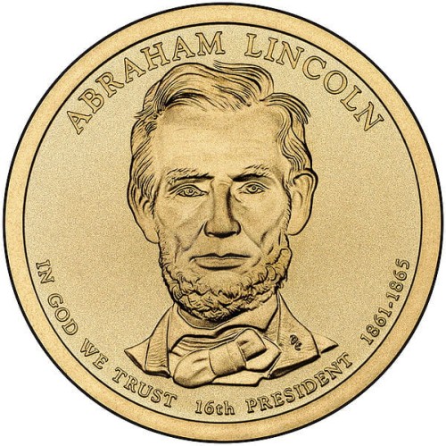 USA: moneta obiegowa z serii:  Prezydenci USA / Dolary Prezydenckie  (nr 16) - 1$ / 2010 r. - Abraham Lincoln.   Sklep Numizmatyczny, Warszawa ul. Króla Maciusia 12.  www.sklepnumizmatyczny.eu