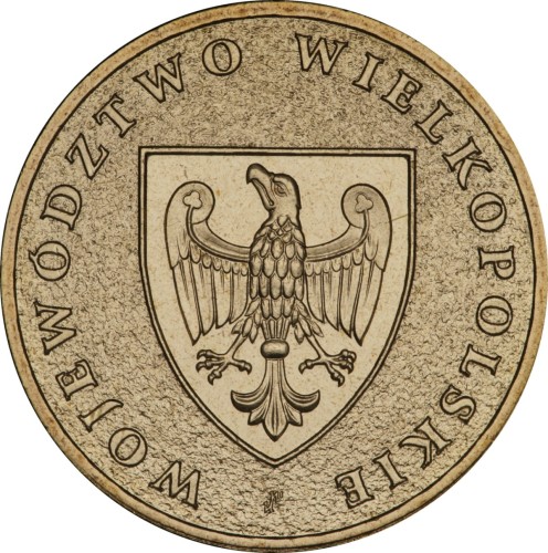 Polska: moneta ze stopu Nordic Gold: 2 zł / 2005 r. -  „Herby Województw": Województwo Wielkopolskie. Sklep Numizmatyczny, Warszawa ul. Króla Maciusia 12.   www.sklepnumizmatyczny.eu