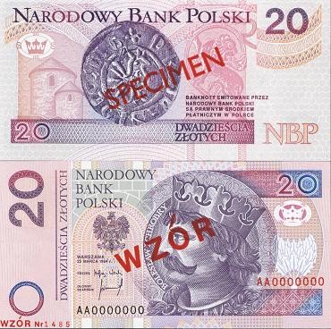 POLSKA: wzór banknotu / specimen 20 zł / 1994 r. XX   Sklep Numizmatyczny, Warszawa ul. Króla Maciusia 12   
www.sklepnumizmatyczny.eu