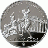 Moneta srebrna 10 zł / 2004 – Igrzyska XXVIII Olimpiady – Ateny 2004.    Sklep Numizmatyczny, Warszawa ul. Króla Maciusia 12.   www.sklepnumizmatyczny.eu 