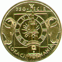 Polska: moneta ze stopu Nordic Gold: 2 zł / 2003 r. - 750-lecie lokacji Poznania.        Sklep Numizmatyczny, Warszawa ul. Króla Maciusia 12.               www.sklepnumizmatyczny.eu 