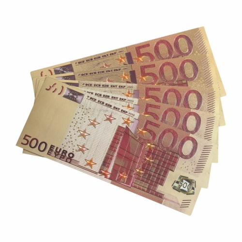 Banknot złocony - replika banknotu 500 Euro.  Sklep Numizmatyczny, Warszawa ul. Króla Maciusia 12.  www.sklepnumizmatyczny.eu
