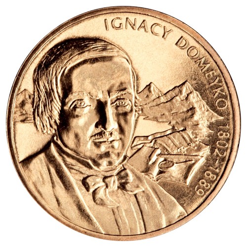 Polska: moneta ze stopu Nordic Gold: 2 zł / 2007 r. - Polscy podróżnicy i badacze: Ignacy Domeyko (1802-1889).        Sklep Numizmatyczny, Warszawa ul. Króla Maciusia 12.               www.sklepnumizmatyczny.eu 