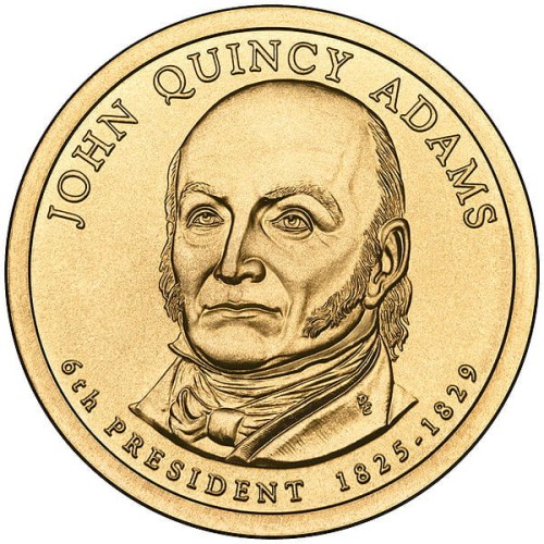 USA: moneta obiegowa z serii:  Prezydenci USA / Dolary Prezydenckie  (nr 6) - 1$ / 2008 r. - John Quincy Adams.   Sklep Numizmatyczny, Warszawa ul. Króla Maciusia 12.  www.sklepnumizmatyczny.eu