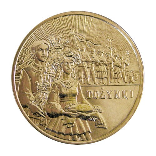 Polska: moneta ze stopu Nordic Gold: 2 zł / 2004 r. - Polski rok obrzędowy: Dożynki.        Sklep Numizmatyczny, Warszawa ul. Króla Maciusia 12.               www.sklepnumizmatyczny.eu 