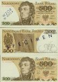 POLSKA: wzór banknotu / specimen 500 zł / 1974 r. z BŁĘDEM.  Sklep Numizmatyczny, Warszawa ul. Króla Maciusia 12.   
www.sklepnumizmatyczny.eu