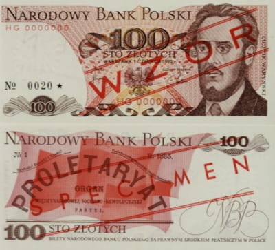 POLSKA: wzór banknotu / specimen 100 zł / 1982 r. XX   Sklep Numizmatyczny, Warszawa ul. Króla Maciusia 12   
www.sklepnumizmatyczny.eu