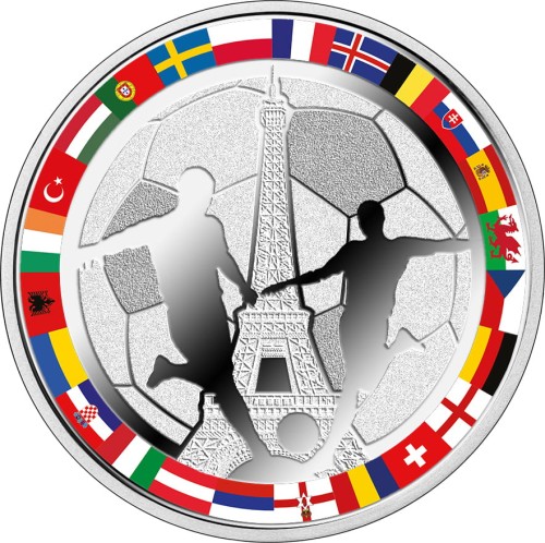 Moneta Srebrna - Piłka Nożna: Mistrzostwa Europy: Francja - EURO 2016.      Sklep Numizmatyczny, Warszawa ul. Króla Maciusia 12. www.sklepnumizmatyczny.eu 