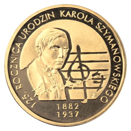 Polska: moneta ze stopu Nordic Gold: 2 zł / 2007 r. - 125. rocznica urodzin Karola Szymanowskiego (1882-1937).        Sklep Numizmatyczny, Warszawa ul. Króla Maciusia 12.               www.sklepnumizmatyczny.eu 