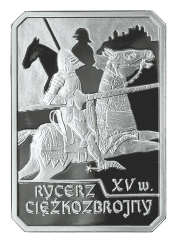 Polska: srebrna moneta kolekcjonerska:  10 zł / 2007 r. - Historia Jazdy Polskiej: Rycerz Ciężkozbrojny XV wiek.        Sklep Numizmatyczny, Warszawa ul. Króla Maciusia 12.    www.sklepnumizmatyczny.eu 