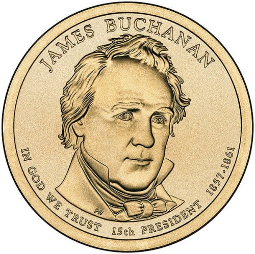 USA: moneta obiegowa z serii:  Prezydenci USA / Dolary Prezydenckie  (nr 15) - 1$ / 2010 r. - James Buchanan.   Sklep Numizmatyczny, Warszawa ul. Króla Maciusia 12.  www.sklepnumizmatyczny.eu