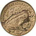 Polska: moneta ze stopu Nordic Gold: 2 zł / 1998r. - Zwierzęta świata: Ropucha paskówka.   Sklep Numizmatyczny, Warszawa ul. Króla Maciusia 12.    www.sklepnumizmatyczny.eu