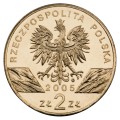Polska: moneta ze stopu Nordic Gold: 2 zł / 2005 r. - Zwierzęta świata: Puchacz (łac. Bubo bubo).        Sklep Numizmatyczny, Warszawa ul. Króla Maciusia 12.               www.sklepnumizmatyczny.eu 