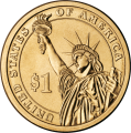 USA: moneta obiegowa z serii:  Prezydenci USA / Dolary Prezydenckie  - 1$ / 2007 r. - George Washington (nr 1).   Sklep Numizmatyczny, Warszawa ul. Króla Maciusia 12.  www.sklepnumizmatyczny.eu
